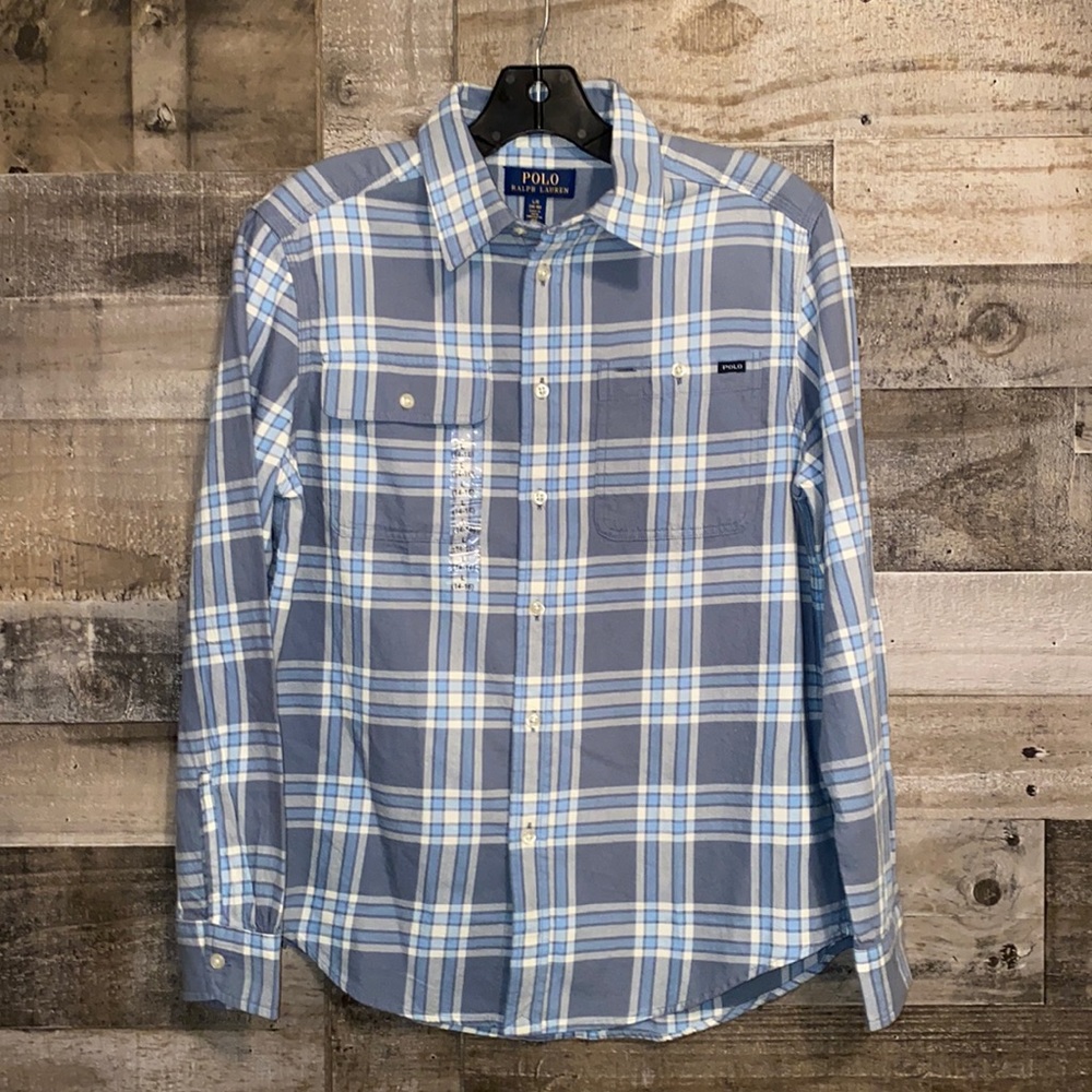 NWT Boys’ Polo Ralph Lauren plaid button down. 100%cotton. Large 14-16